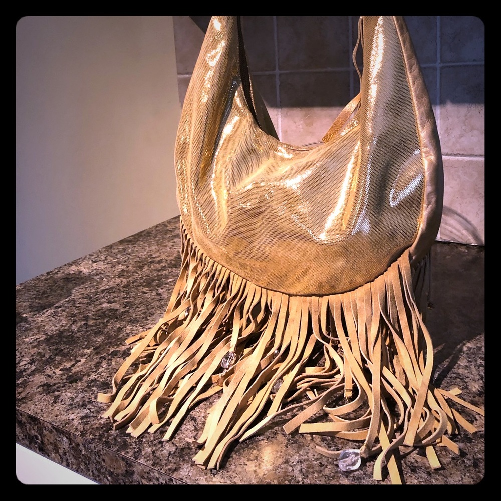 Hobo style gold fringe bag